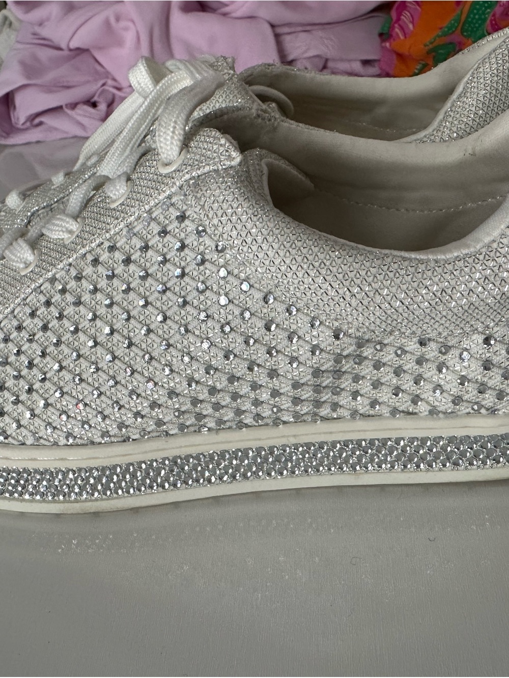 INC International Concepts White Crystal-Embellished Lace-Up Sneakers